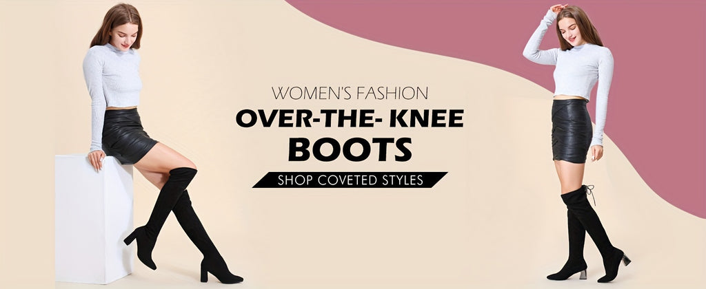 [Fall Winter Comfort Thigh Boots] Women's Fall Winter Comfort Thigh High Boots, Black Point Toe And High-heel Over The Knee Boots