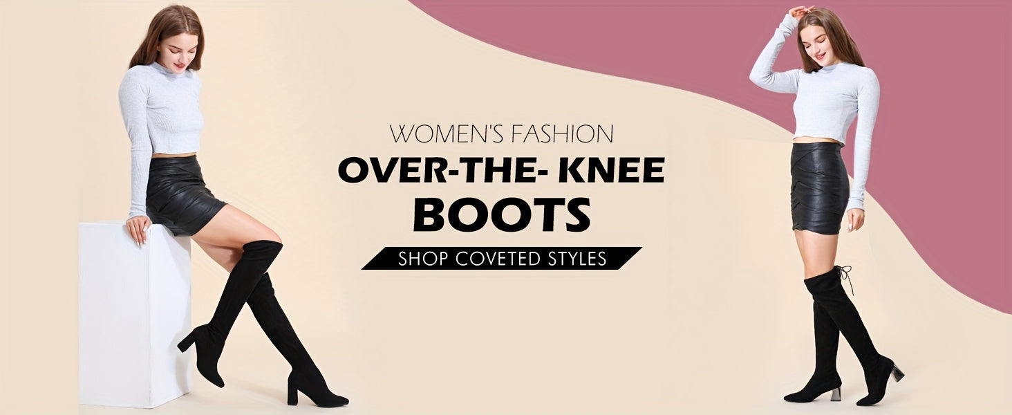 [Fall Winter Comfort Thigh Boots] Women's Fall Winter Comfort Thigh High Boots, Black Point Toe And High-heel Over The Knee Boots