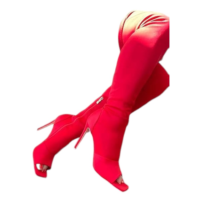 Women's Stiletto Heel Thigh High Boots Peep Open Toe Pull on Over the Knee Boots