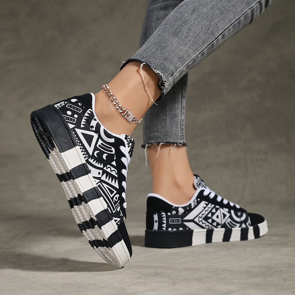 Geo-Patterned All-Season Sneakers: Lightweight, Breathable & Non-Slip Casual Shoes
