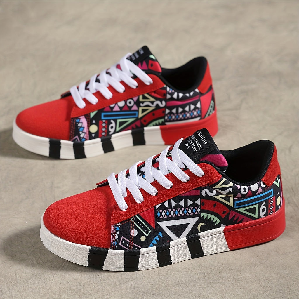 Geo-Patterned All-Season Sneakers: Lightweight, Breathable & Non-Slip Casual Shoes
