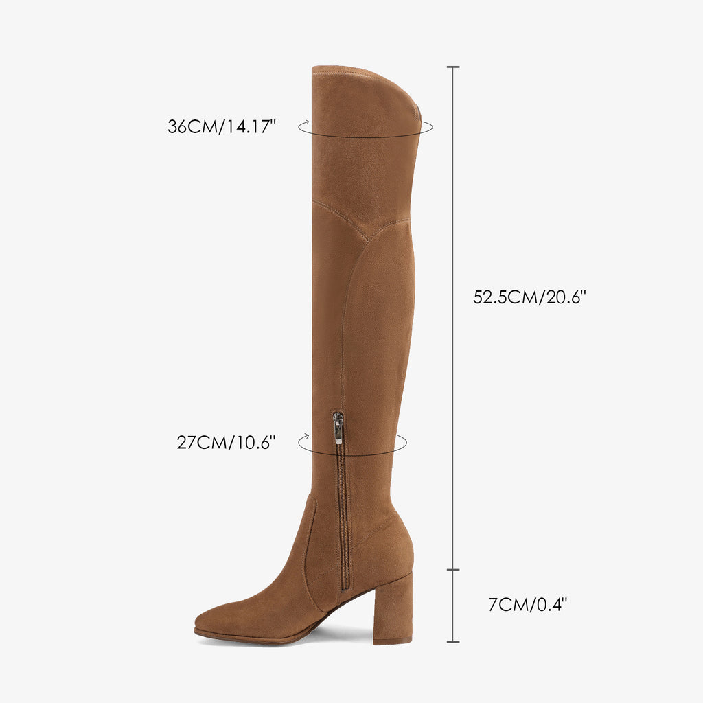 Women's Over the Knee Boots Suede Thigh High Boots Chunky Block Heel Pointed Toe Stretch Wide Calf Long Slouch Fall Winter Dress Boots