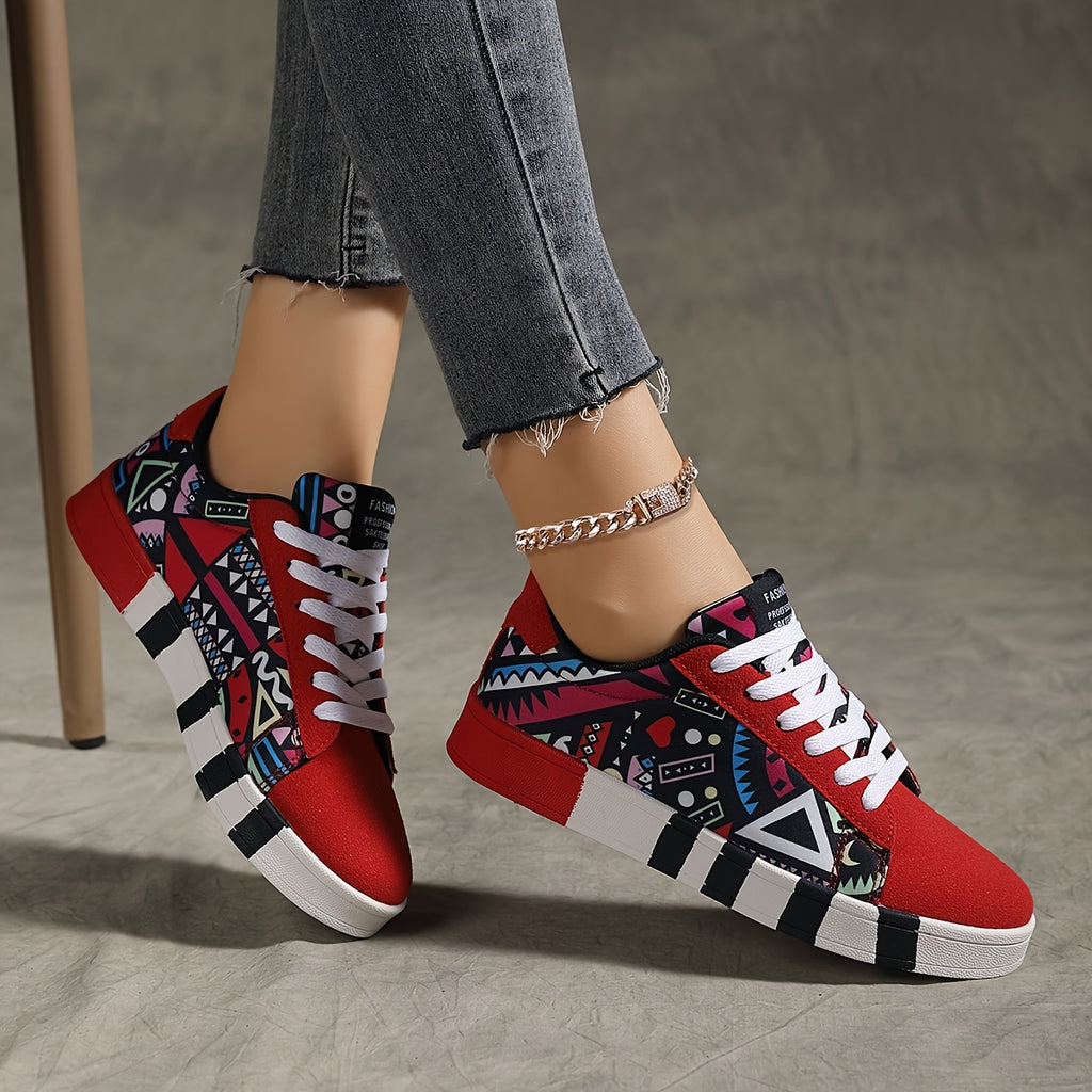 Geo-Patterned All-Season Sneakers: Lightweight, Breathable & Non-Slip Casual Shoes