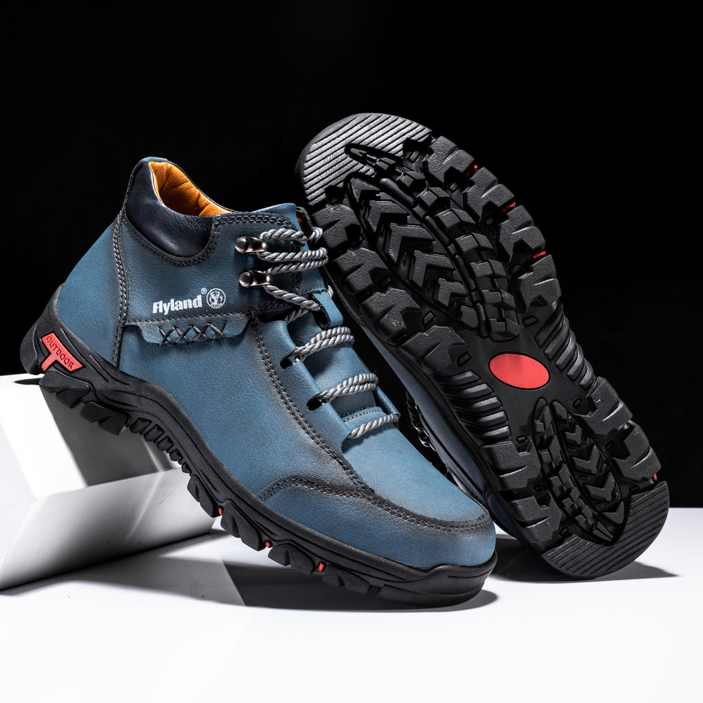 FLYLAND Men's Breathable Chukka Boots - High Quality-Like Upper, All-Terrain Traction Rubber Sole, Round Toe Hiking & Trekking Shoes for Camping, Mountaineering, Casual Wear - Black/Red/Grey Boots (Lace-Up), Winter Boots For