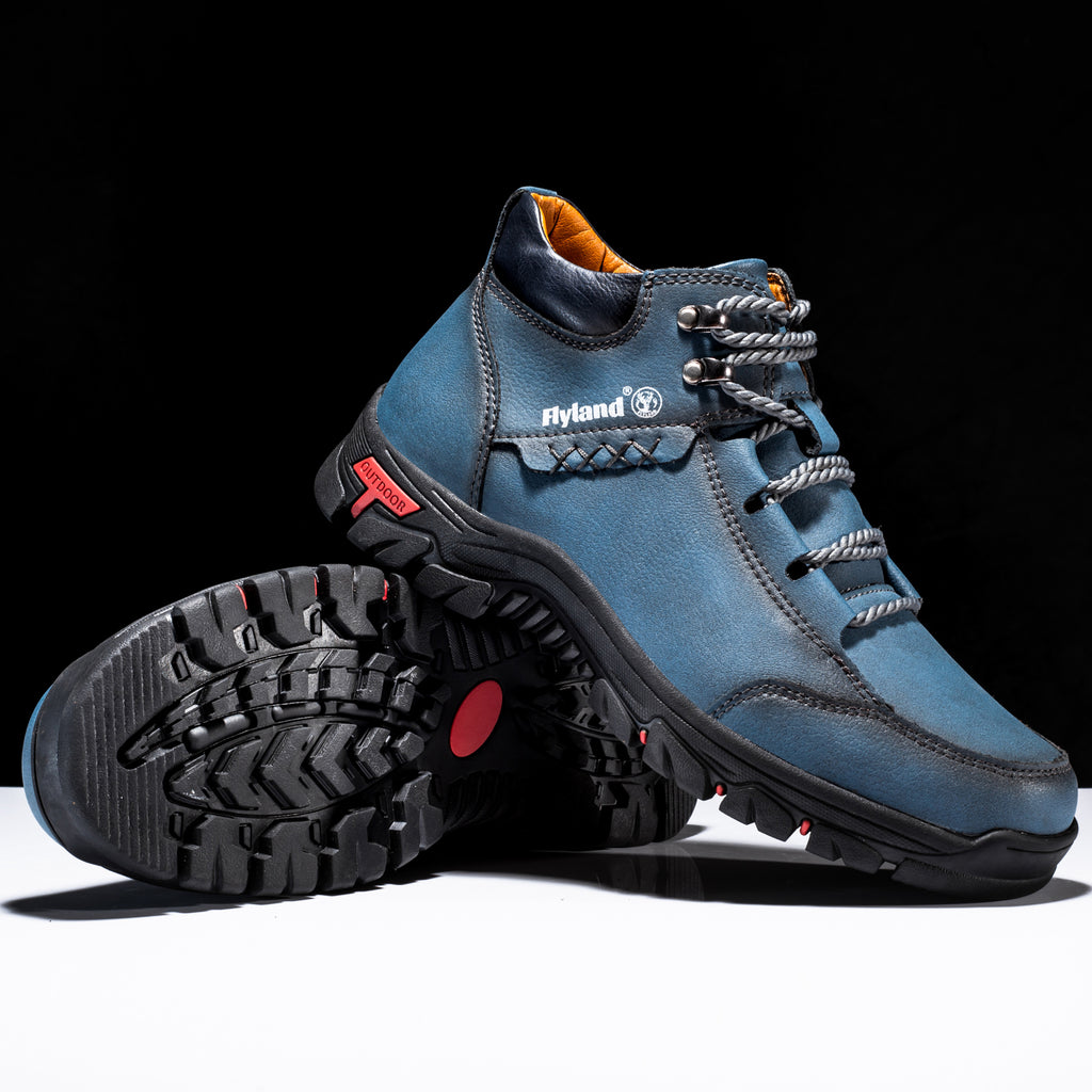 FLYLAND Men's Breathable Chukka Boots - High Quality-Like Upper, All-Terrain Traction Rubber Sole, Round Toe Hiking & Trekking Shoes for Camping, Mountaineering, Casual Wear - Black/Red/Grey Boots (Lace-Up), Winter Boots For