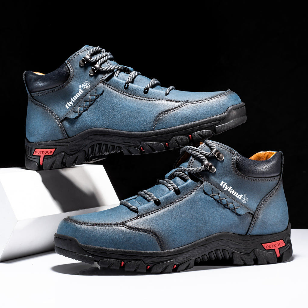 FLYLAND Men's Breathable Chukka Boots - High Quality-Like Upper, All-Terrain Traction Rubber Sole, Round Toe Hiking & Trekking Shoes for Camping, Mountaineering, Casual Wear - Black/Red/Grey Boots (Lace-Up), Winter Boots For