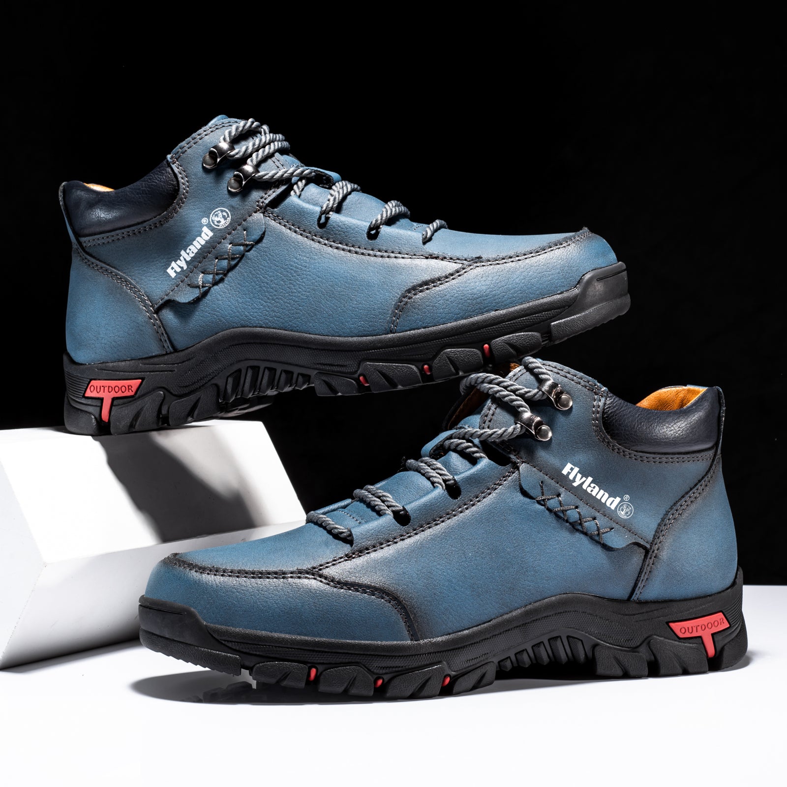 FLYLAND Men's Breathable Chukka Boots - High Quality-Like Upper, All-Terrain Traction Rubber Sole, Round Toe Hiking & Trekking Shoes for Camping, Mountaineering, Casual Wear - Black/Red/Grey Boots (Lace-Up), Winter Boots For