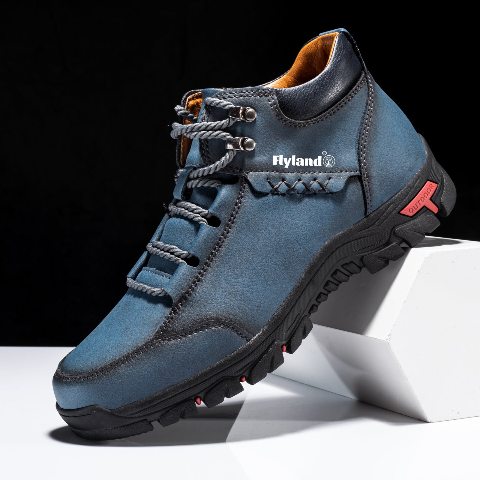 FLYLAND Men's Breathable Chukka Boots - High Quality-Like Upper, All-Terrain Traction Rubber Sole, Round Toe Hiking & Trekking Shoes for Camping, Mountaineering, Casual Wear - Black/Red/Grey Boots (Lace-Up), Winter Boots For