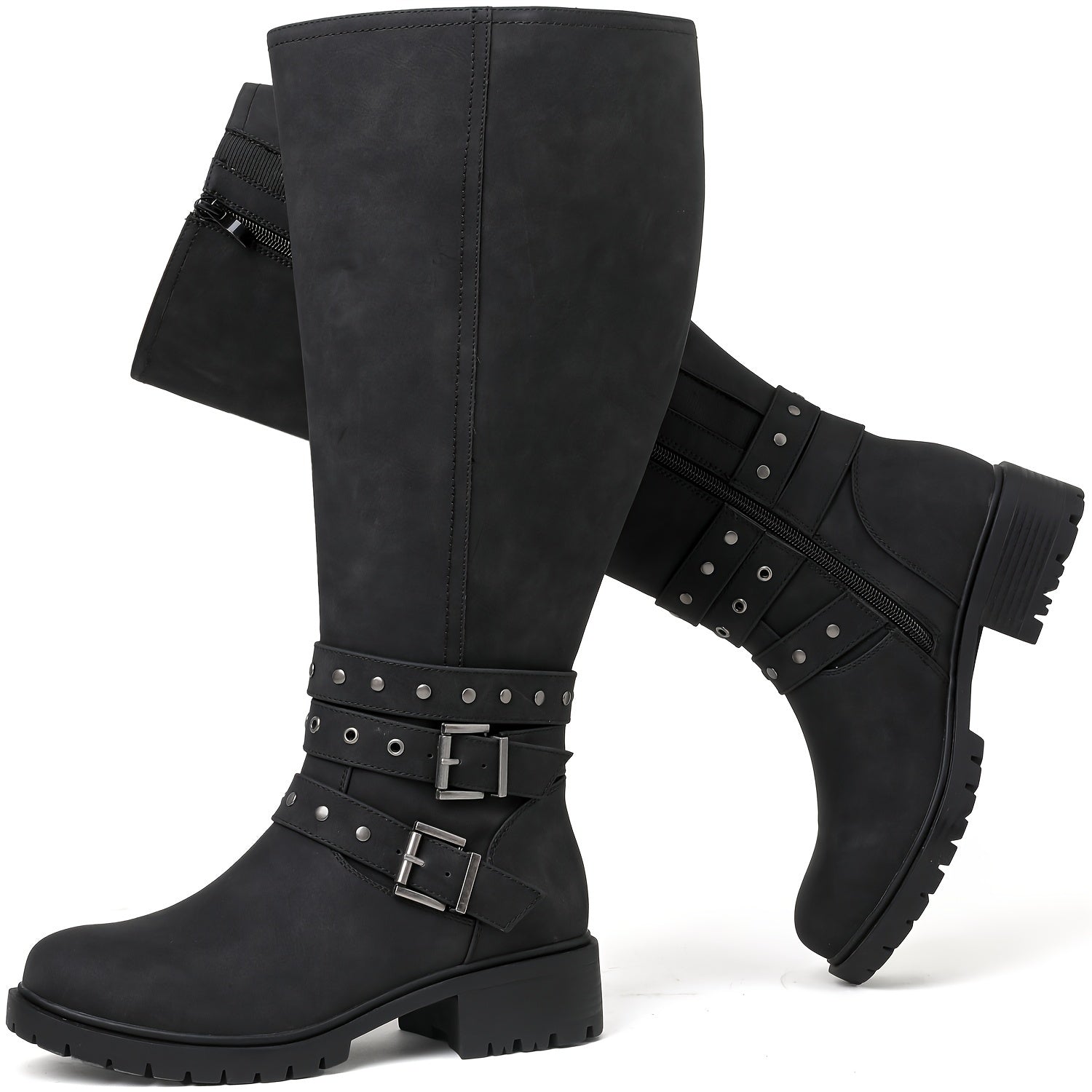 Women's Extra Wide Calf Knee High Boots Plus Size Low Heel Side Zipper Winter Tall Boots Ridding Motocycle Women Boots.