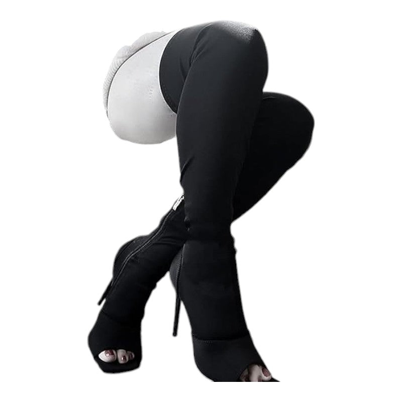 Women's Stiletto Heel Thigh High Boots Peep Open Toe Pull on Over the Knee Boots