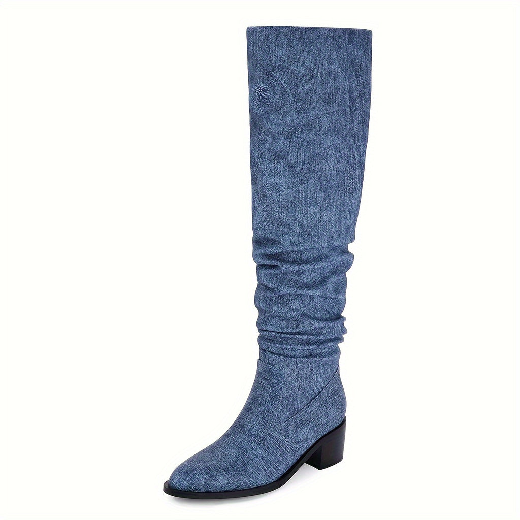Stylish Women's Slouchy Tall Boots - Chunky Block Heel, Pull-On Design, Comfortable Thigh High Boots for Women, Perfect for Daily Wear, Party, and Outdoor Activities