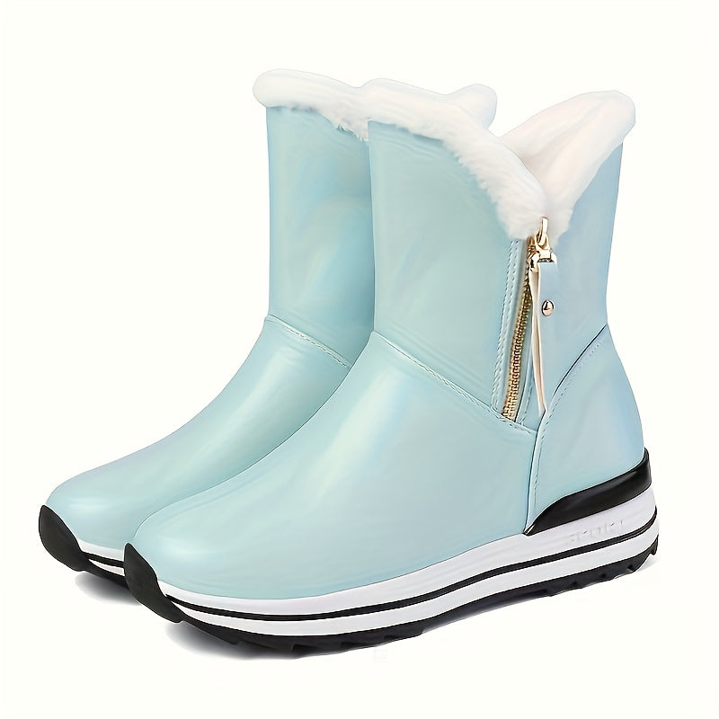 Women's Thermal Winter Snow Boots with Turquoise/Black/White/Grey Color Options - Synthetic -like Synthetic Faux Fur Trim, Side Zipper & Golden-Tone Hardware, Warm Lacing System & Arch - Multi-Color Options for Ice & Snow - A