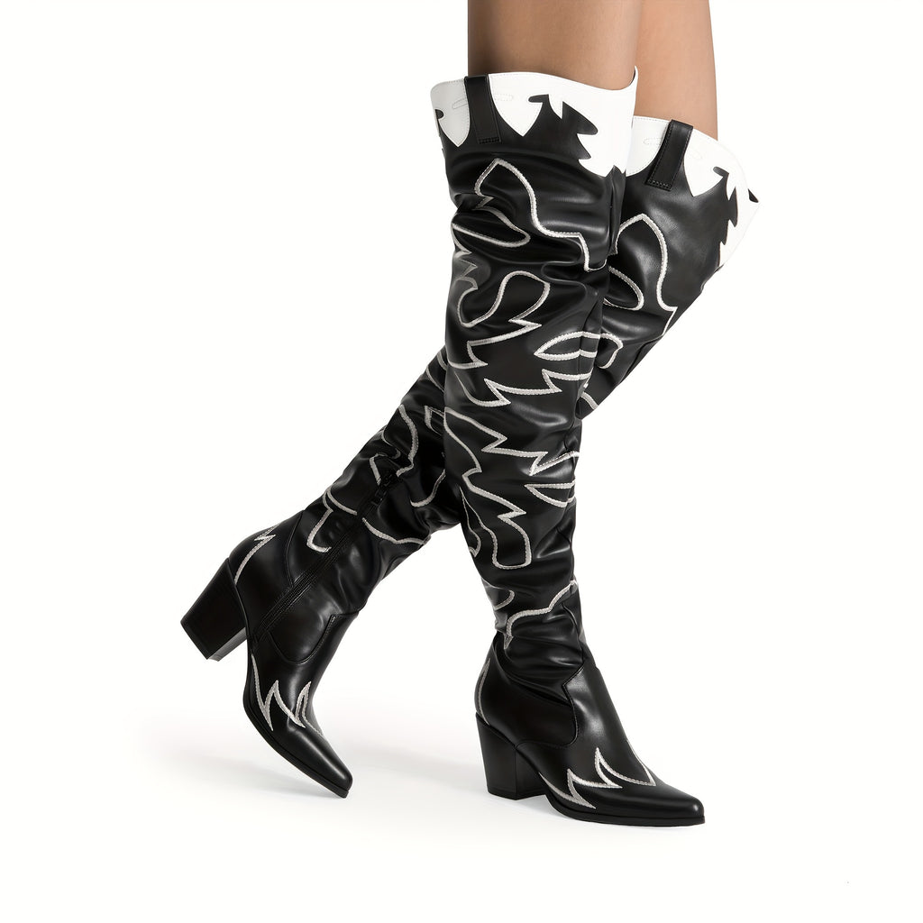 Western Cowboy Boots Over The Knee Western Cowgirl Pointed Toe Boots Women Thigh High Boots Suitable for Party, Dance, Shopping, Walk, Office. Perfect Gift for Friends, Wife, Sister, Daughter.