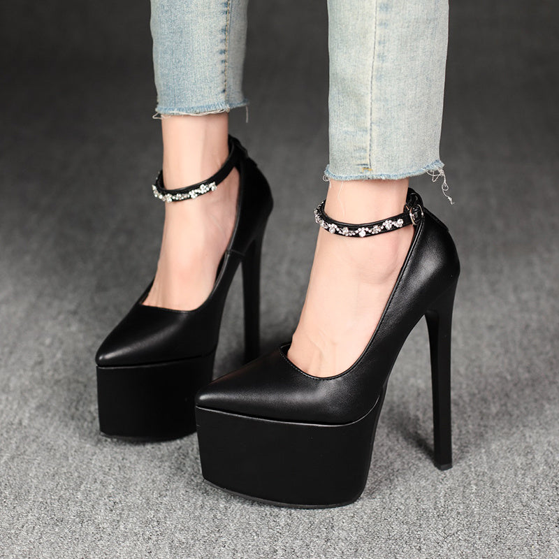 Women's Ultra-High Block Heel Platform stiletto heels - All-Season Elegant black Faux Cover Glossy Dress Shoes with Arch Support, Non-Slip Rubber Sole & Cushioned Insole for Formal Events, Parties, Casual Attire - All-'s High