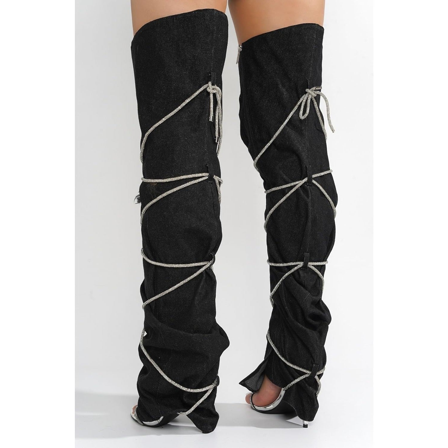 Cape Robbin Nobu Thigh High Boots, Stylish Rope Knee High Cowboy Boots Women, Long Denim Boots, High Heel Boots, Knee High Boots Women