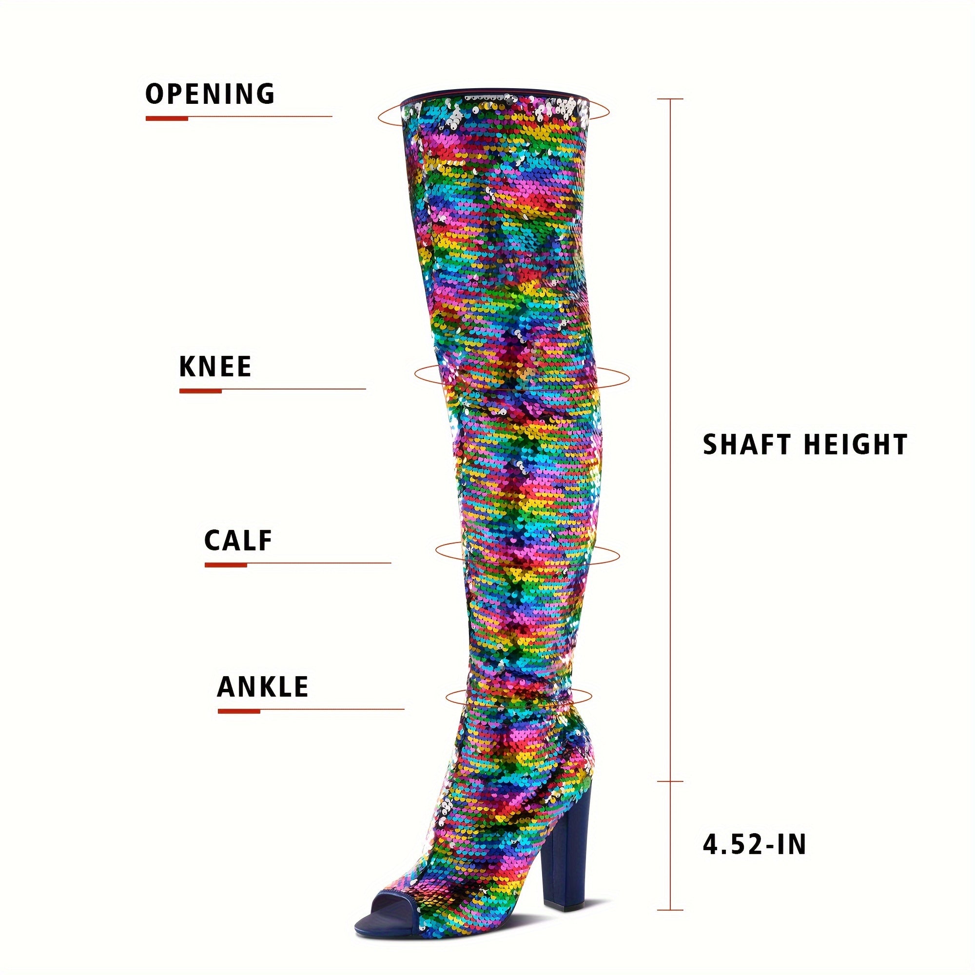 Sparkly Thigh High Boots for Women Sexy Sequin Over The Knee High Boots Party Prom Open Toe Chunky High Heels