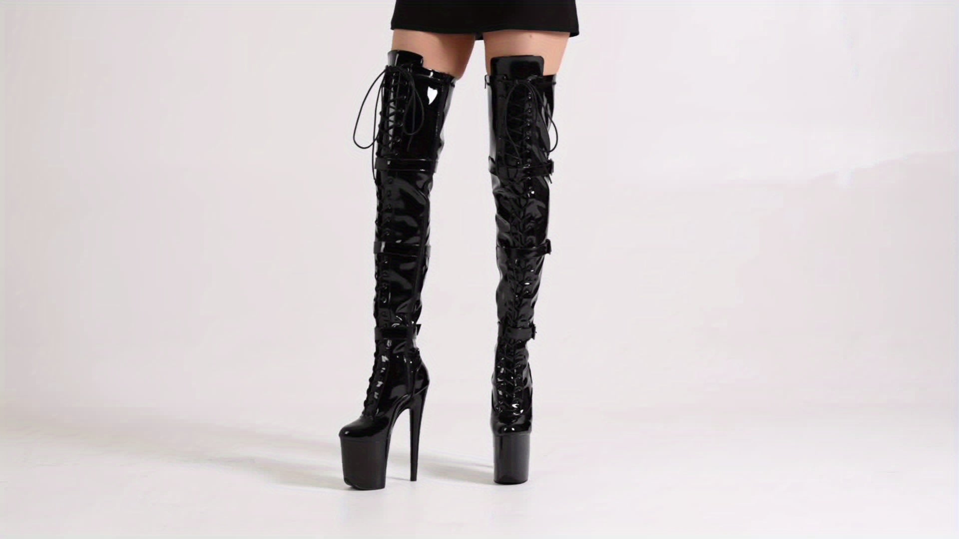 MISSHEELS Women's 8" Platform Stiletto Thigh High Boots - Sexy PU Cover Over-The-Knee Zipper Closure, Plus Size All-Season Exotic Pole Boots for Casual & Nightlife, Nightlife Footwear | Sleek Stiletto Boots | Pu Cover Boots,