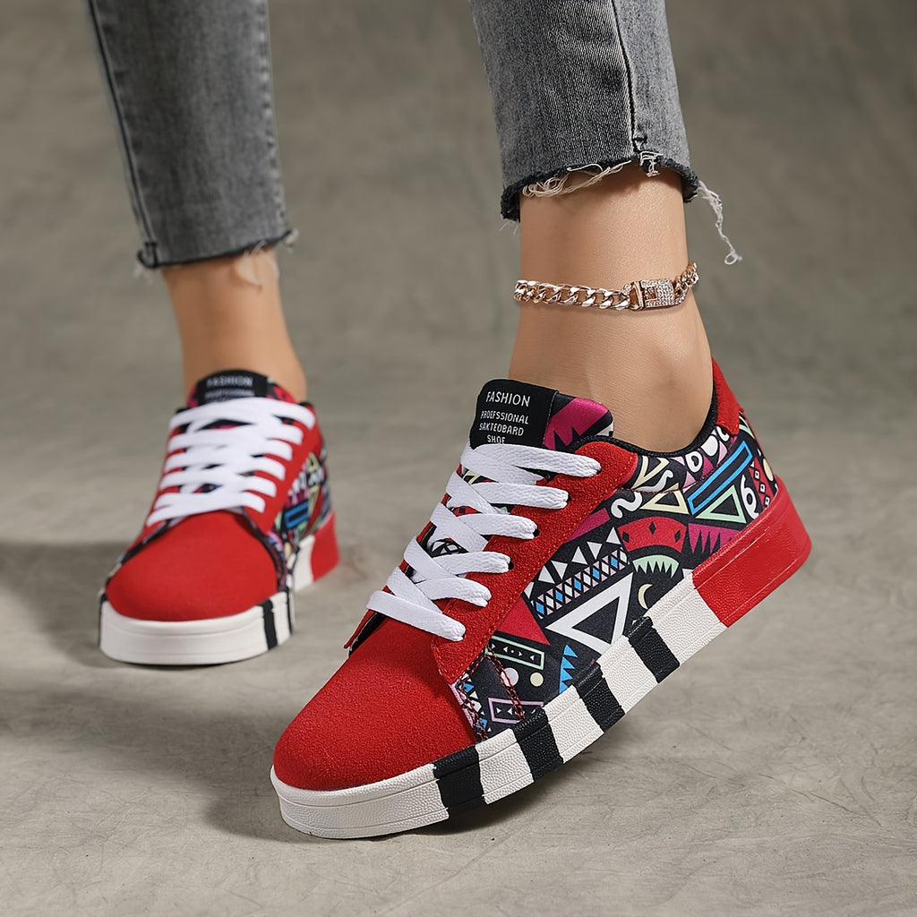 Geo-Patterned All-Season Sneakers: Lightweight, Breathable & Non-Slip Casual Shoes