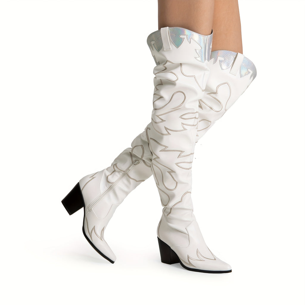 Western Cowboy Boots Over The Knee Western Cowgirl Pointed Toe Boots Women Thigh High Boots Suitable for Party, Dance, Shopping, Walk, Office. Perfect Gift for Friends, Wife, Sister, Daughter.
