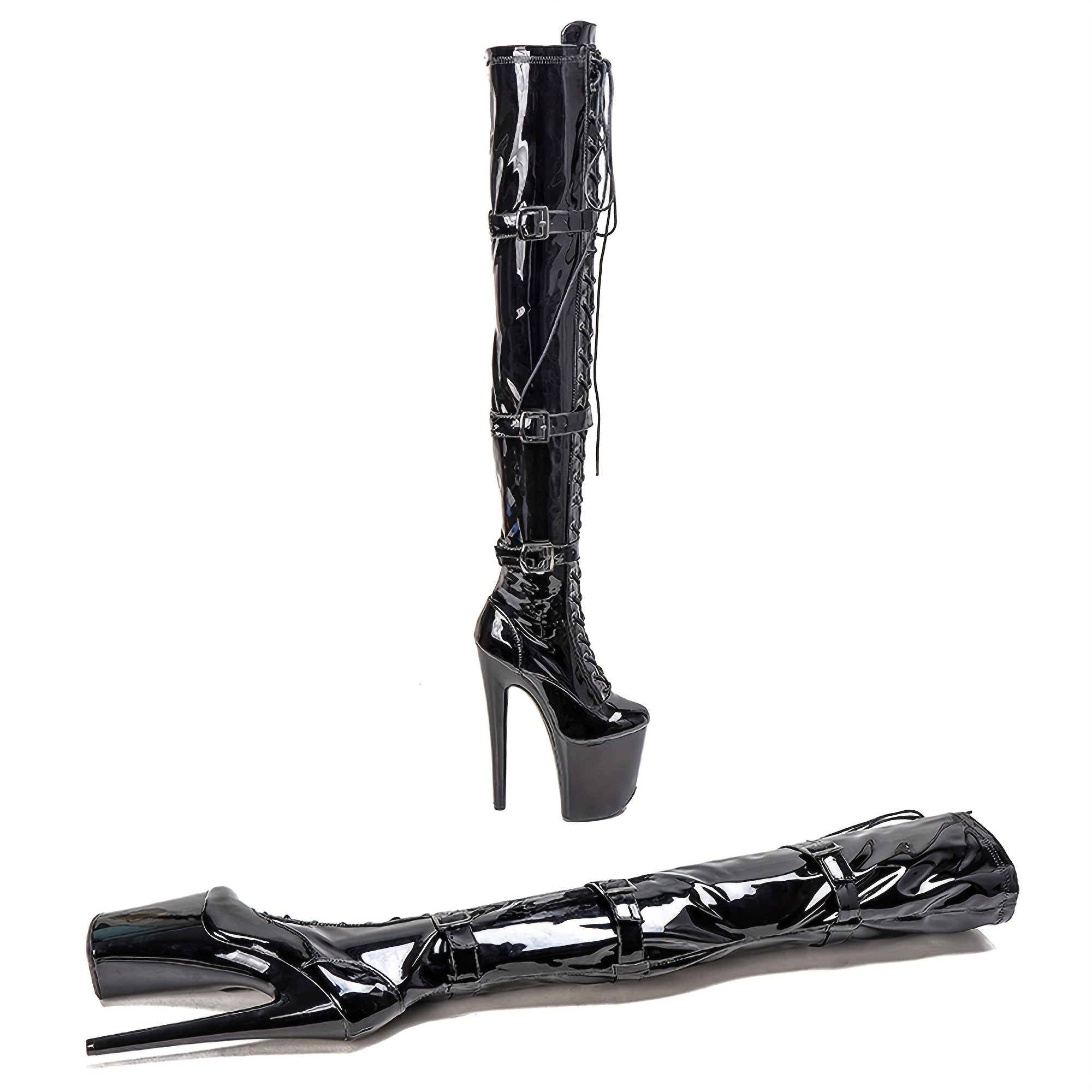 MISSHEELS Women's 8" Platform Stiletto Thigh High Boots - Sexy PU Cover Over-The-Knee Zipper Closure, Plus Size All-Season Exotic Pole Boots for Casual & Nightlife, Nightlife Footwear | Sleek Stiletto Boots | Pu Cover Boots,
