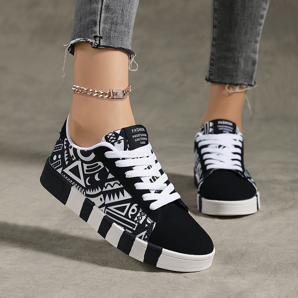 Geo-Patterned All-Season Sneakers: Lightweight, Breathable & Non-Slip Casual Shoes
