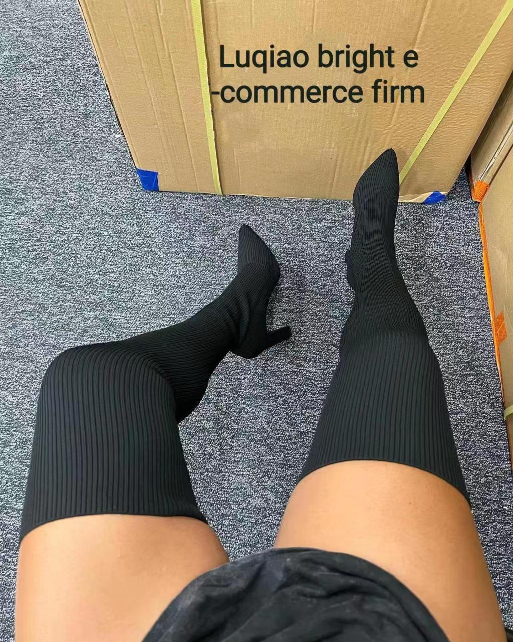 Knitted Elastic Thigh-high Boots, High Heels Over The Knee, Stylish and Versatile, Comfortable and Durable