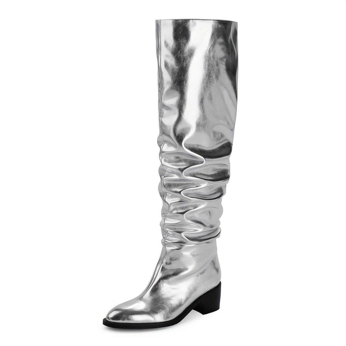 Stylish Women's Slouchy Tall Boots - Chunky Block Heel, Pull-On Design, Comfortable Thigh High Boots for Women, Perfect for Daily Wear, Party, and Outdoor Activities