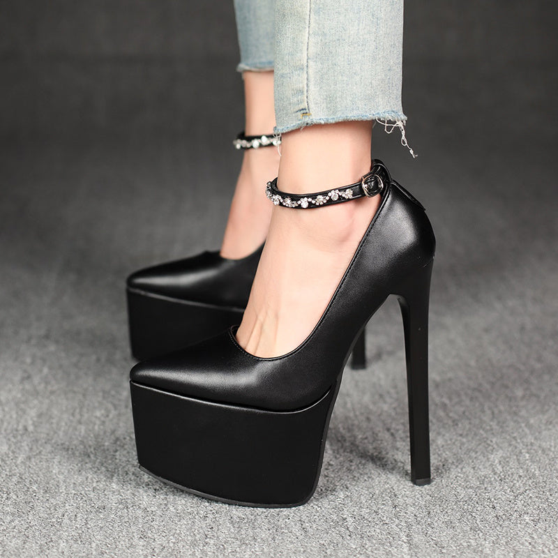 Women's Ultra-High Block Heel Platform stiletto heels - All-Season Elegant black Faux Cover Glossy Dress Shoes with Arch Support, Non-Slip Rubber Sole & Cushioned Insole for Formal Events, Parties, Casual Attire - All-'s High