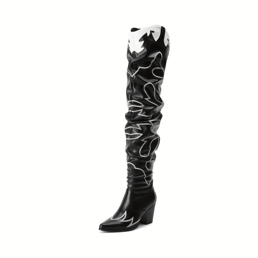Western Cowboy Boots Over The Knee Western Cowgirl Pointed Toe Boots Women Thigh High Boots Suitable for Party, Dance, Shopping, Walk, Office. Perfect Gift for Friends, Wife, Sister, Daughter.