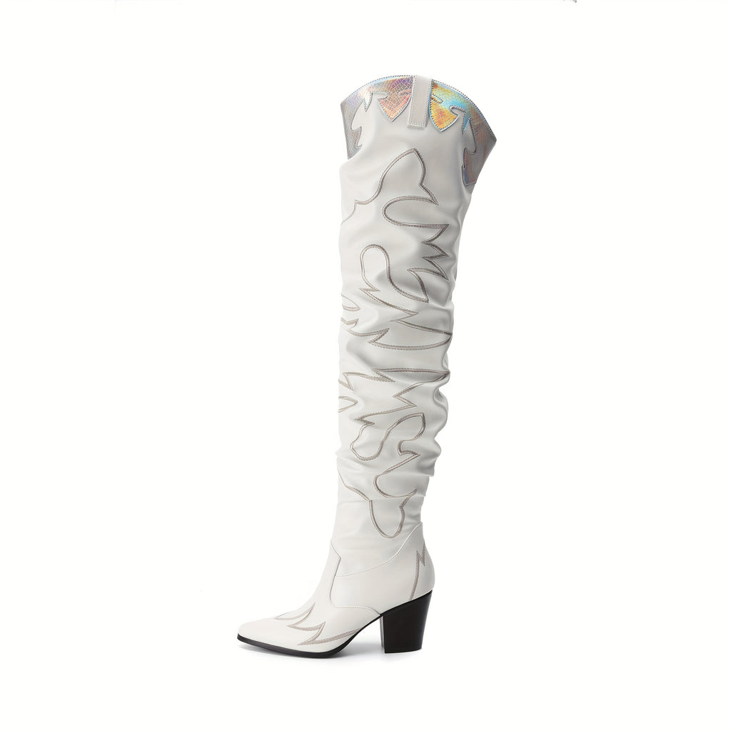 Western Cowboy Boots Over The Knee Western Cowgirl Pointed Toe Boots Women Thigh High Boots Suitable for Party, Dance, Shopping, Walk, Office. Perfect Gift for Friends, Wife, Sister, Daughter.