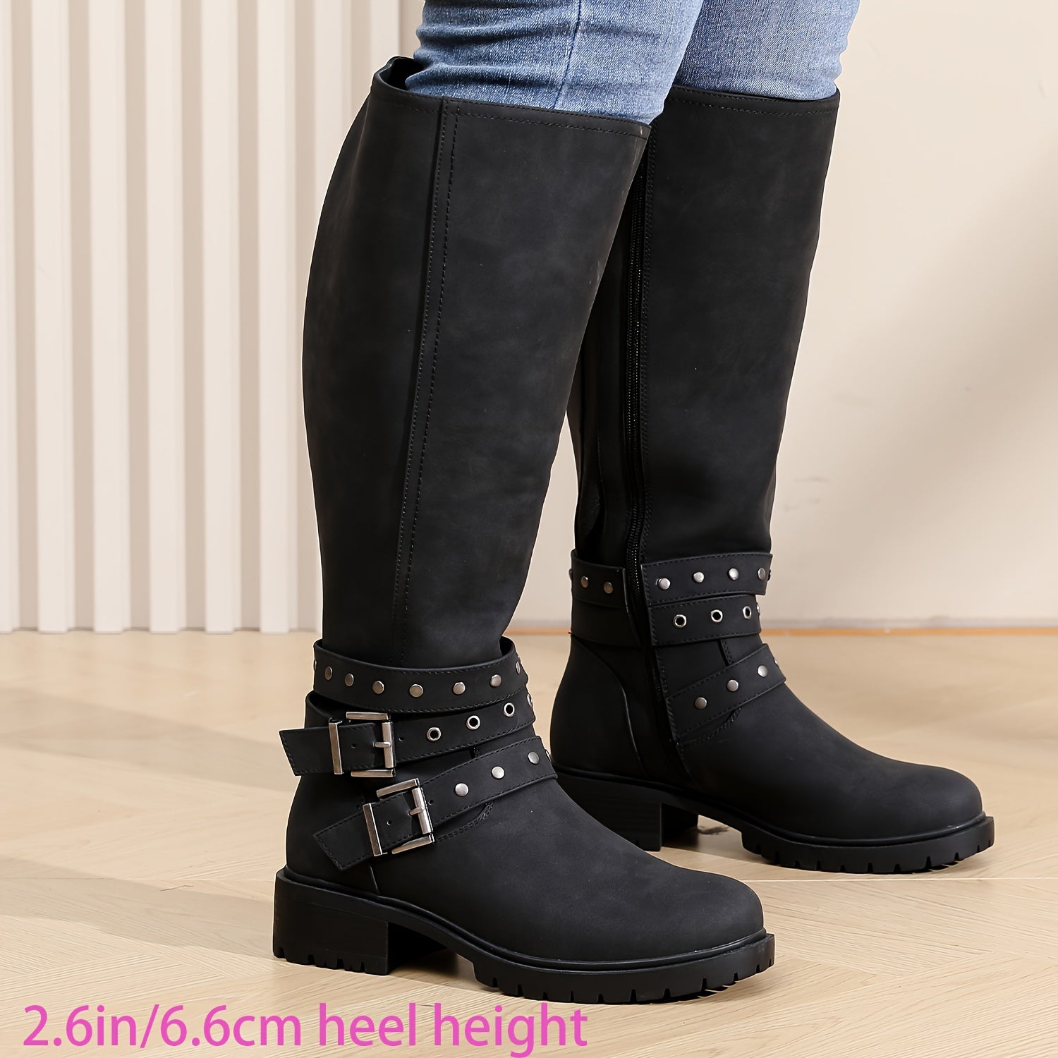 Women's Extra Wide Calf Knee High Boots Plus Size Low Heel Side Zipper Winter Tall Boots Ridding Motocycle Women Boots.