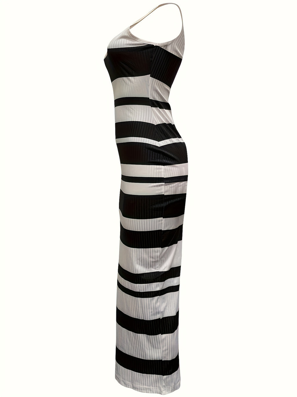 Striped V-neck Tank Dress, Sexy Sleeveless Midi Bodycon Dress For Spring & Summer, Women's Clothing