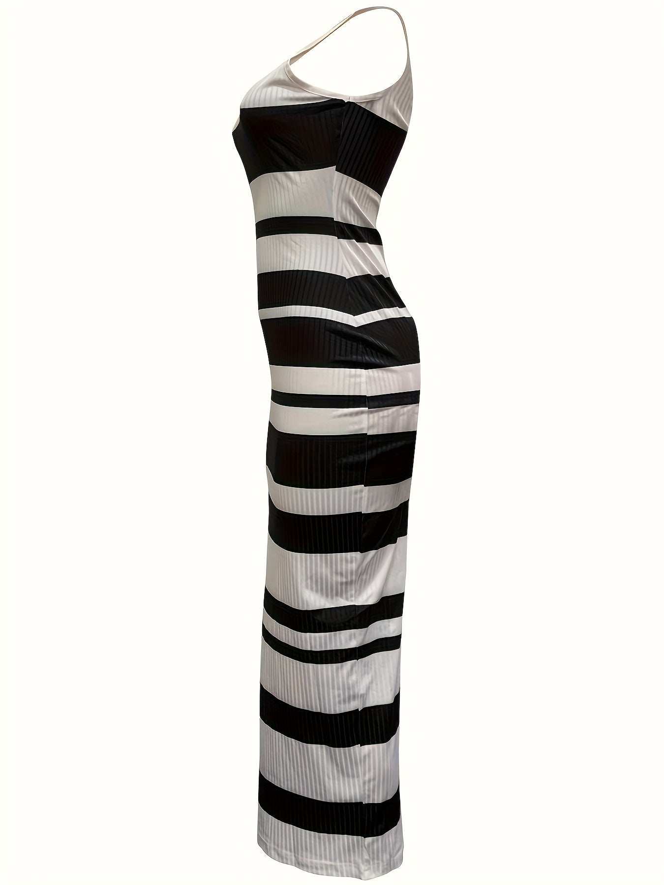 Striped V-neck Tank Dress, Sexy Sleeveless Midi Bodycon Dress For Spring & Summer, Women's Clothing