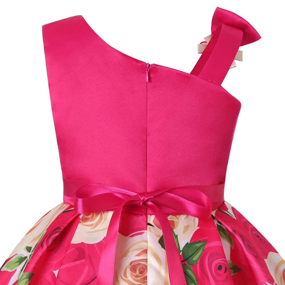 Girls Dress For Kids Clothes Flower One-shoulder Pageant Birthday Wedding Party Princess Children Dress 3 4 5 6 7 8 9 years