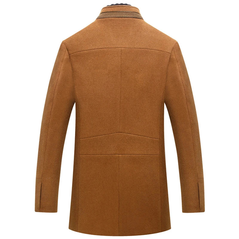 Men's Woolen Coat Hot Sale Of The Season Casual Business Gentleman Mid-Length Thickened Scarf Collar Outerwear Winter Warm Men's