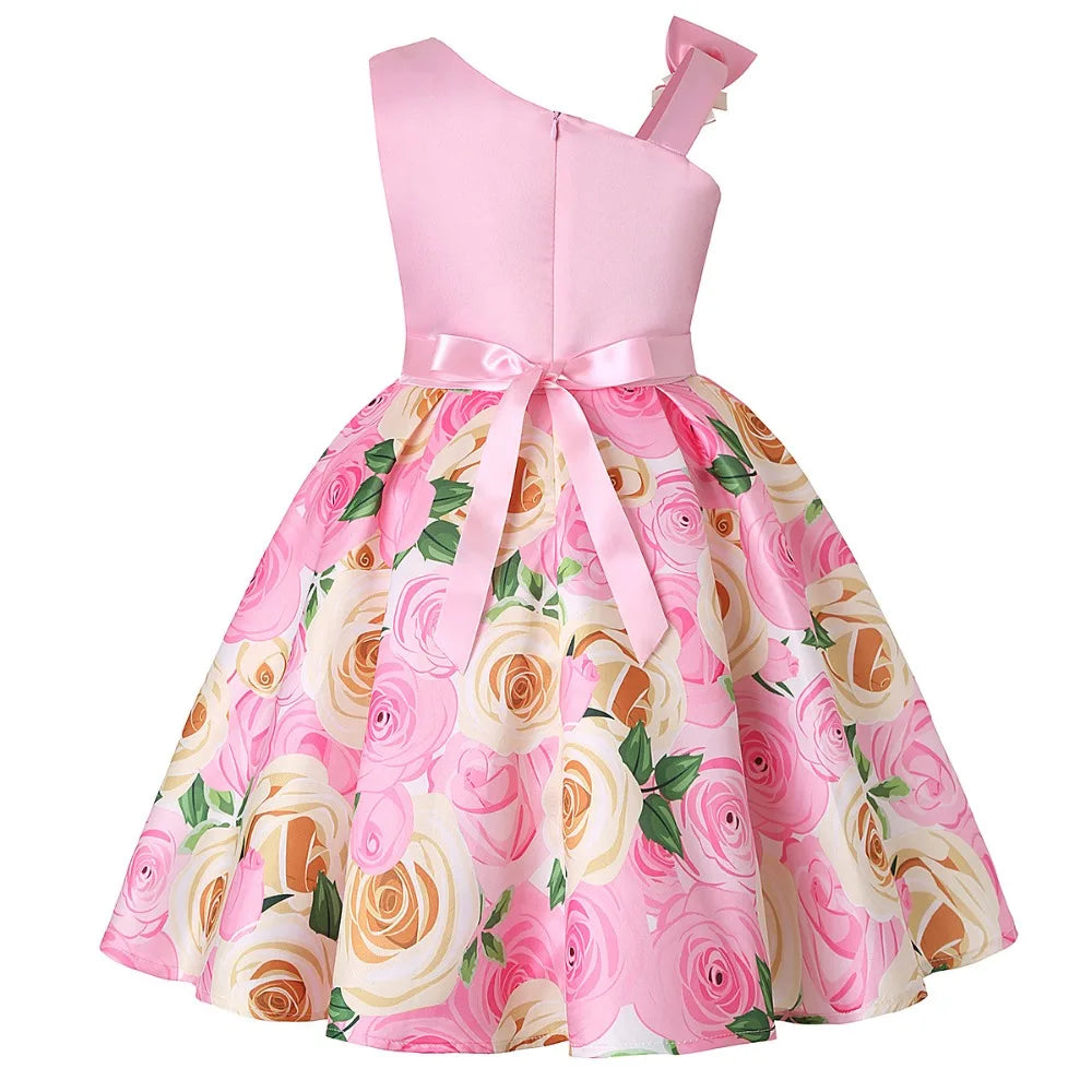 Girls Dress For Kids Clothes Flower One-shoulder Pageant Birthday Wedding Party Princess Children Dress 3 4 5 6 7 8 9 years