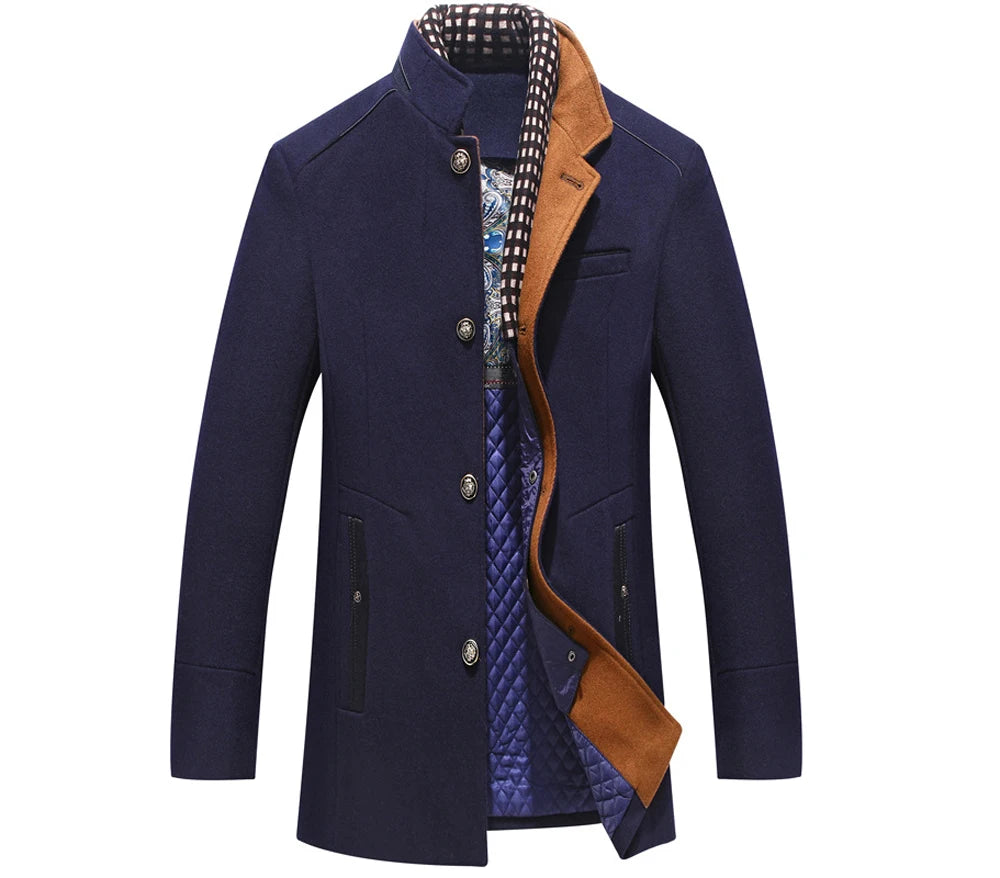 Men's Woolen Coat Hot Sale Of The Season Casual Business Gentleman Mid-Length Thickened Scarf Collar Outerwear Winter Warm Men's