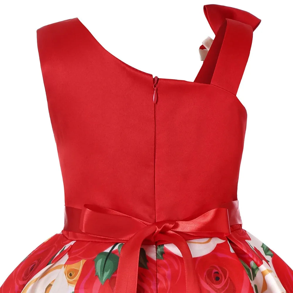 Girls Dress For Kids Clothes Flower One-shoulder Pageant Birthday Wedding Party Princess Children Dress 3 4 5 6 7 8 9 years