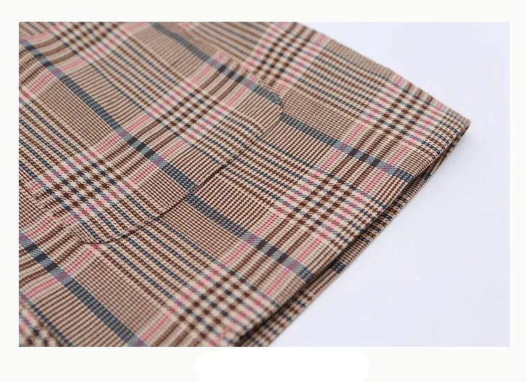 Girls Clothing Suit For Formal Party Blazer And Skirt Set Fashion Spring Children Cotton Linen Plaid Outfits 4 5 7 9 11 12 13Yrs