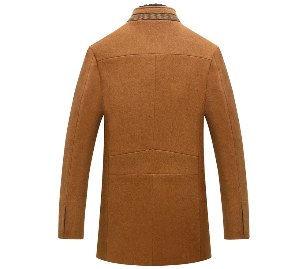 Men's Woolen Coat Hot Sale Of The Season Casual Business Gentleman Mid-Length Thickened Scarf Collar Outerwear Winter Warm Men's