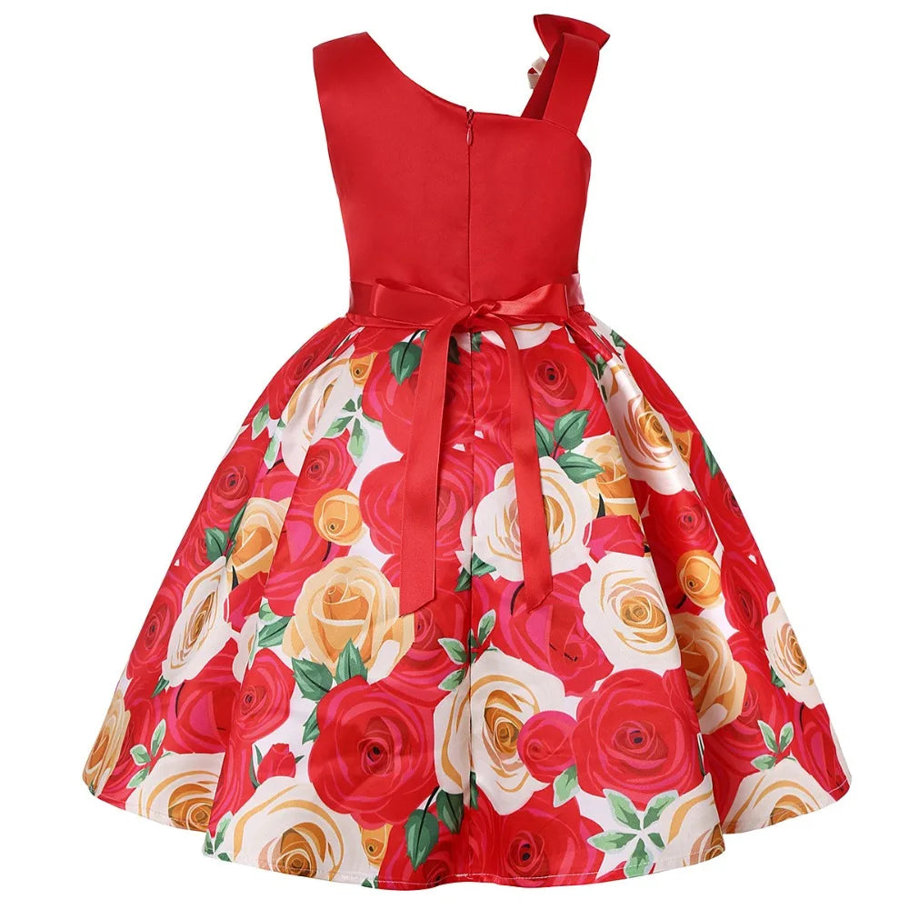 Girls Dress For Kids Clothes Flower One-shoulder Pageant Birthday Wedding Party Princess Children Dress 3 4 5 6 7 8 9 years