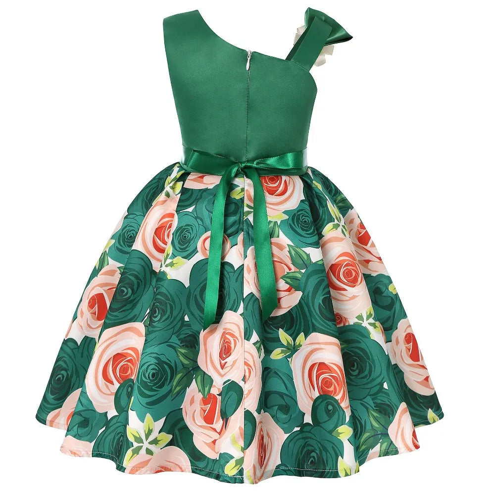 Girls Dress For Kids Clothes Flower One-shoulder Pageant Birthday Wedding Party Princess Children Dress 3 4 5 6 7 8 9 years
