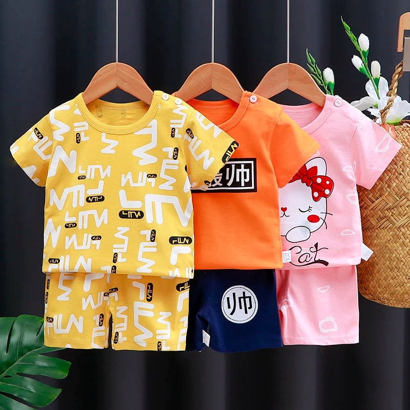 Kids Clothes Set Baby Boy/Girl T-Shirt + Shorts Summer Clothing Cotton Cartoon Casual Boys Tracksuit Children Baby Clothes Set