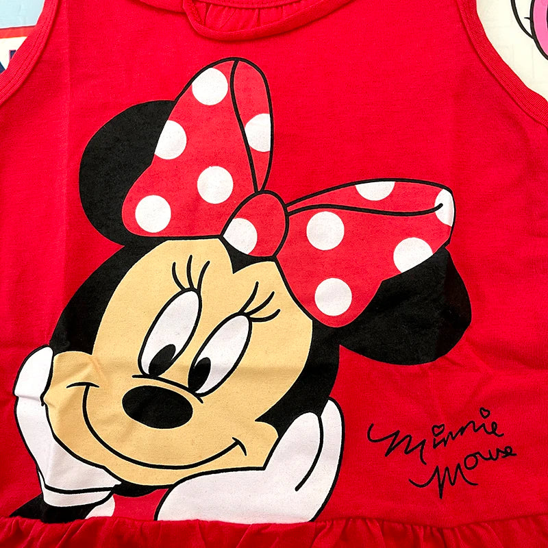 New Fashion Baby Girls Dress Summer Dress Cartoon Cotton Red Minnie Dress Princess Dress Children's Girl Clothing 1-6Years