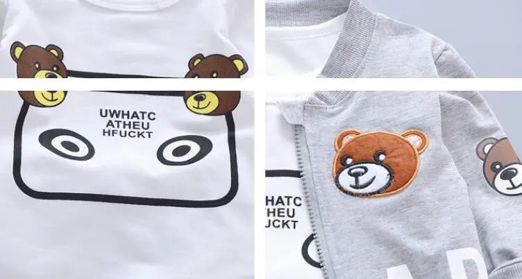 Boys Clothing Sets Children Fashion Cartoon Bear Baby T-shirt Vest Coat And Pants Suit 2pcs Outfits Kids Sport Suit1-4 years