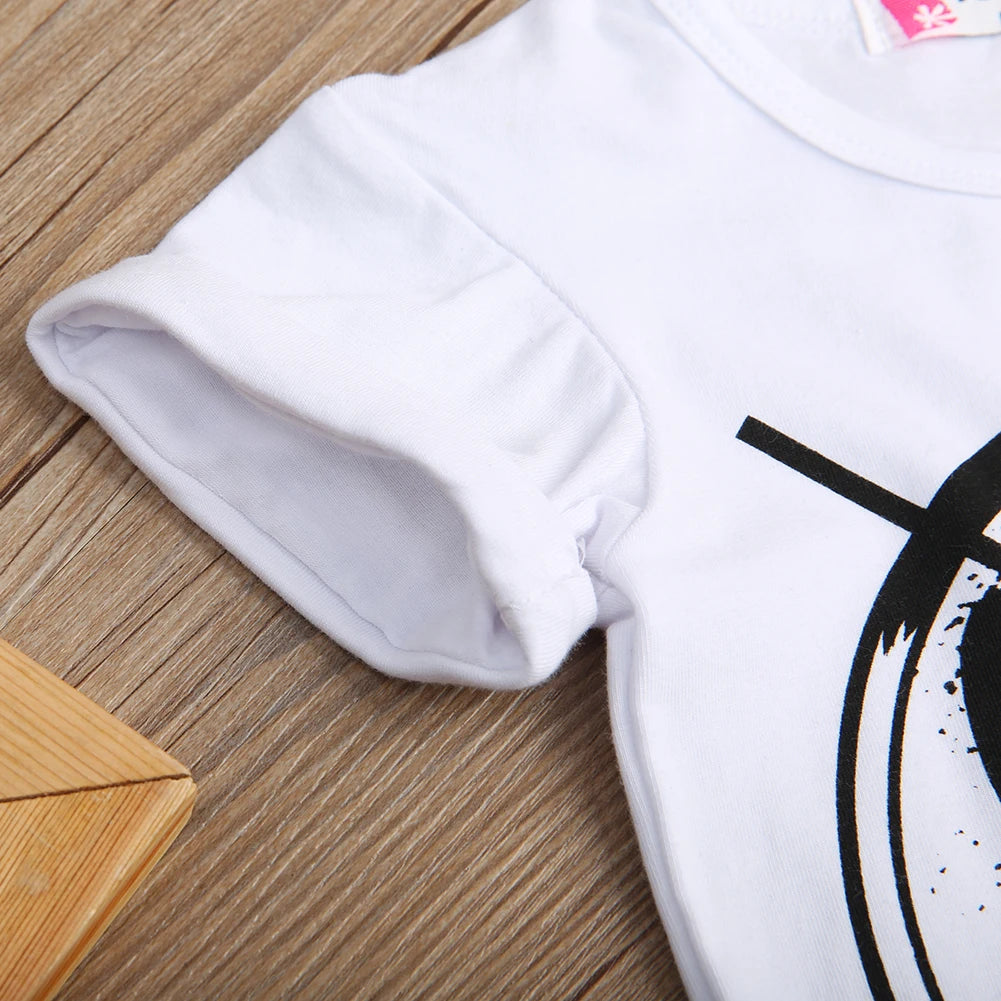 2020 Kids Girls Clothes Set Baby Girl Summer Short Sleeve Print T-Shirt + Hole Pant Leggings 2PCS Outfit Children Clothing Set