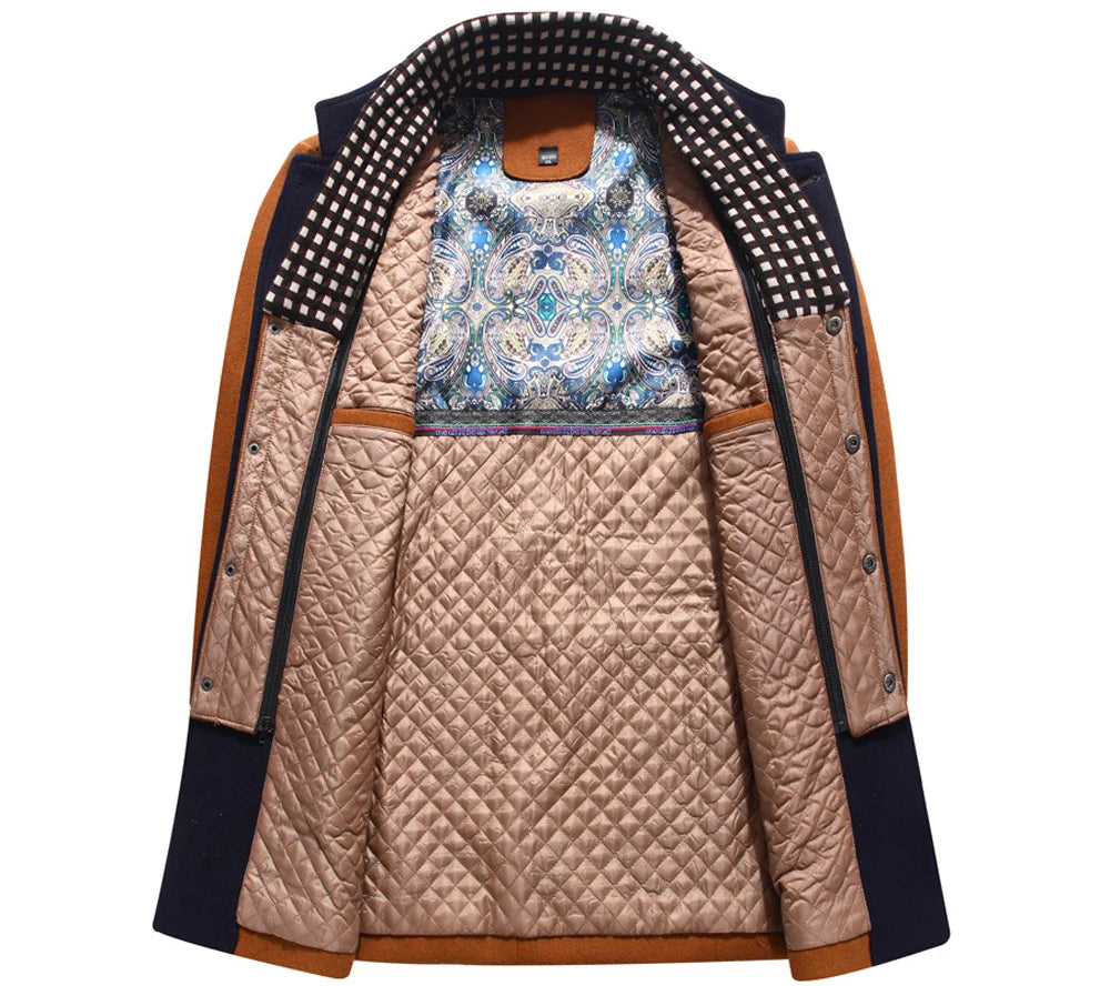 Men's Woolen Coat Hot Sale Of The Season Casual Business Gentleman Mid-Length Thickened Scarf Collar Outerwear Winter Warm Men's