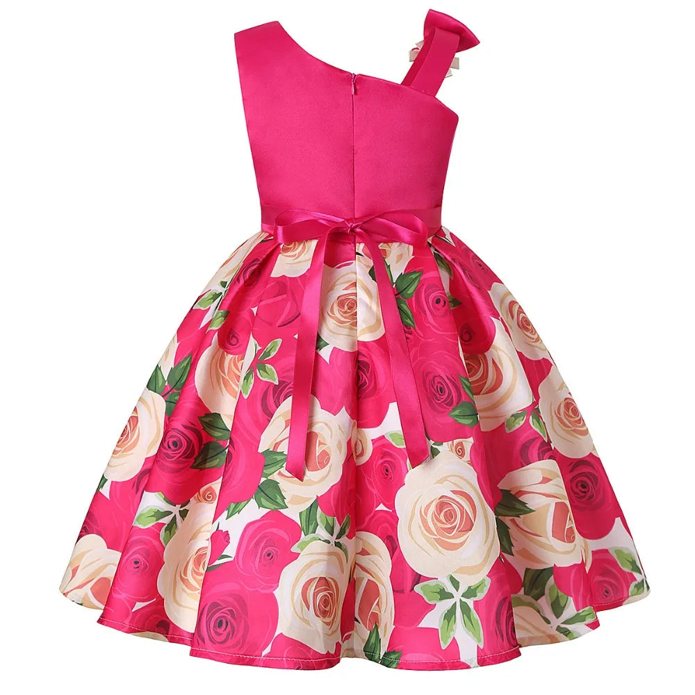 Girls Dress For Kids Clothes Flower One-shoulder Pageant Birthday Wedding Party Princess Children Dress 3 4 5 6 7 8 9 years