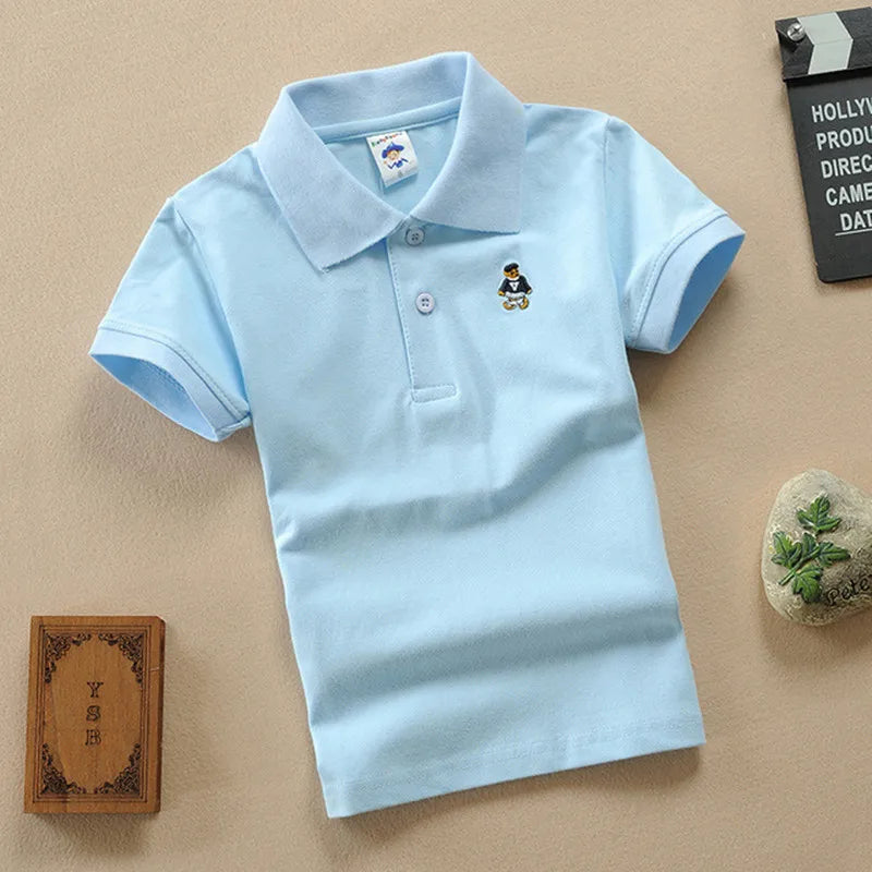 Boys T Shirt  Summer Fashion Cartoon Bear Embroidery School Clothes Little Girls Polo Shirts 3-8 Years Tops Toddler Sportswear