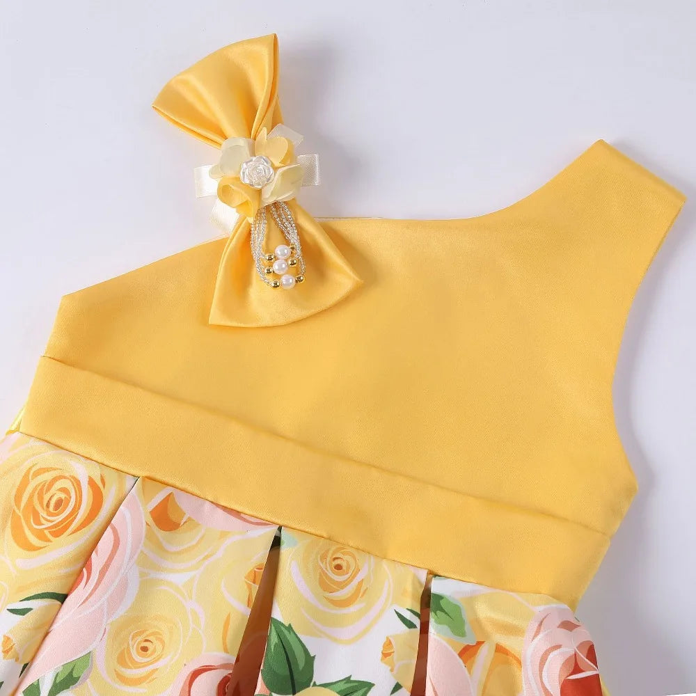 Girls Dress For Kids Clothes Flower One-shoulder Pageant Birthday Wedding Party Princess Children Dress 3 4 5 6 7 8 9 years